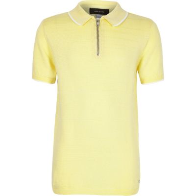 Boys yellow knitted zip-up neck polo shirt